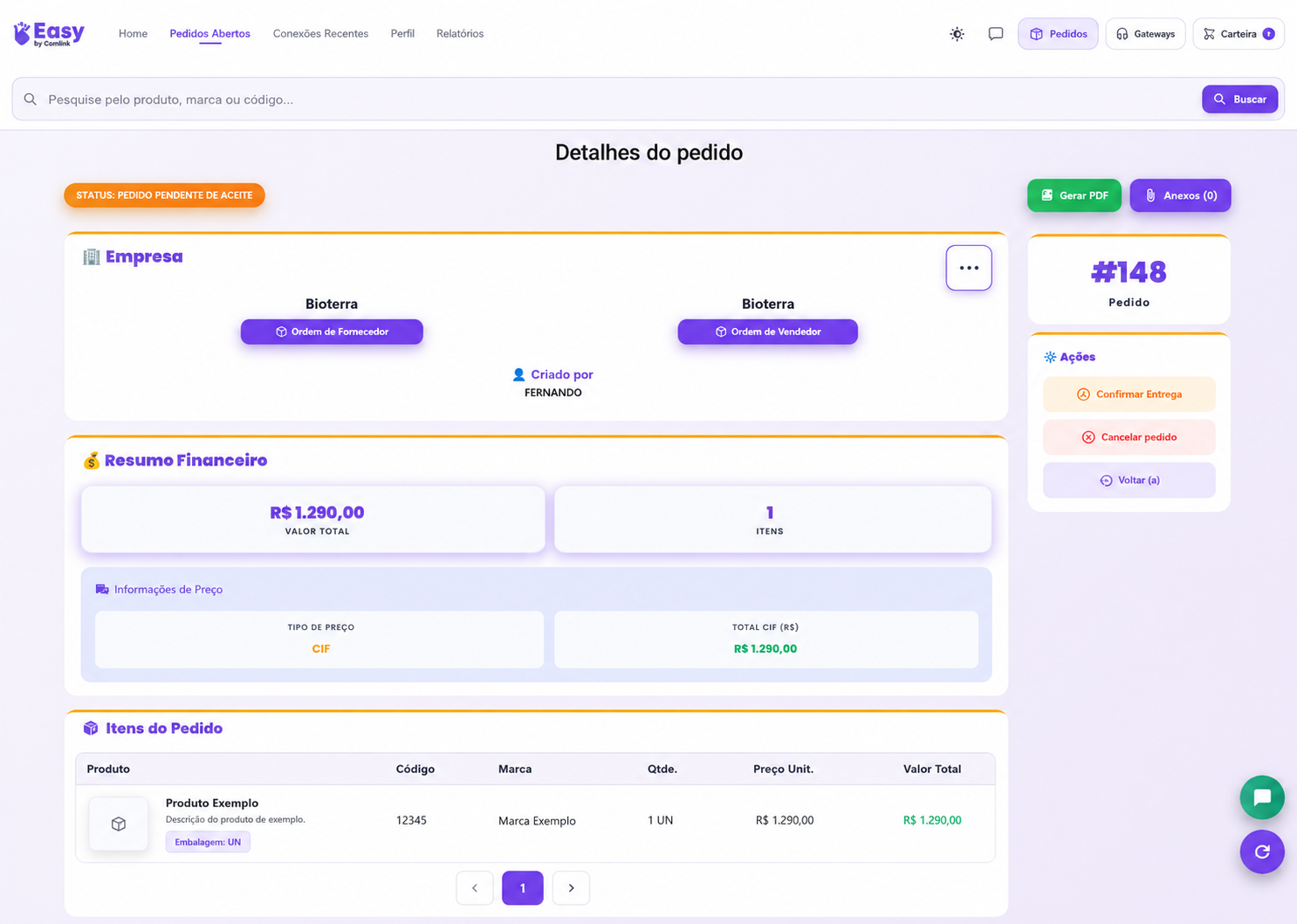 Histórico de Atividades por pedido